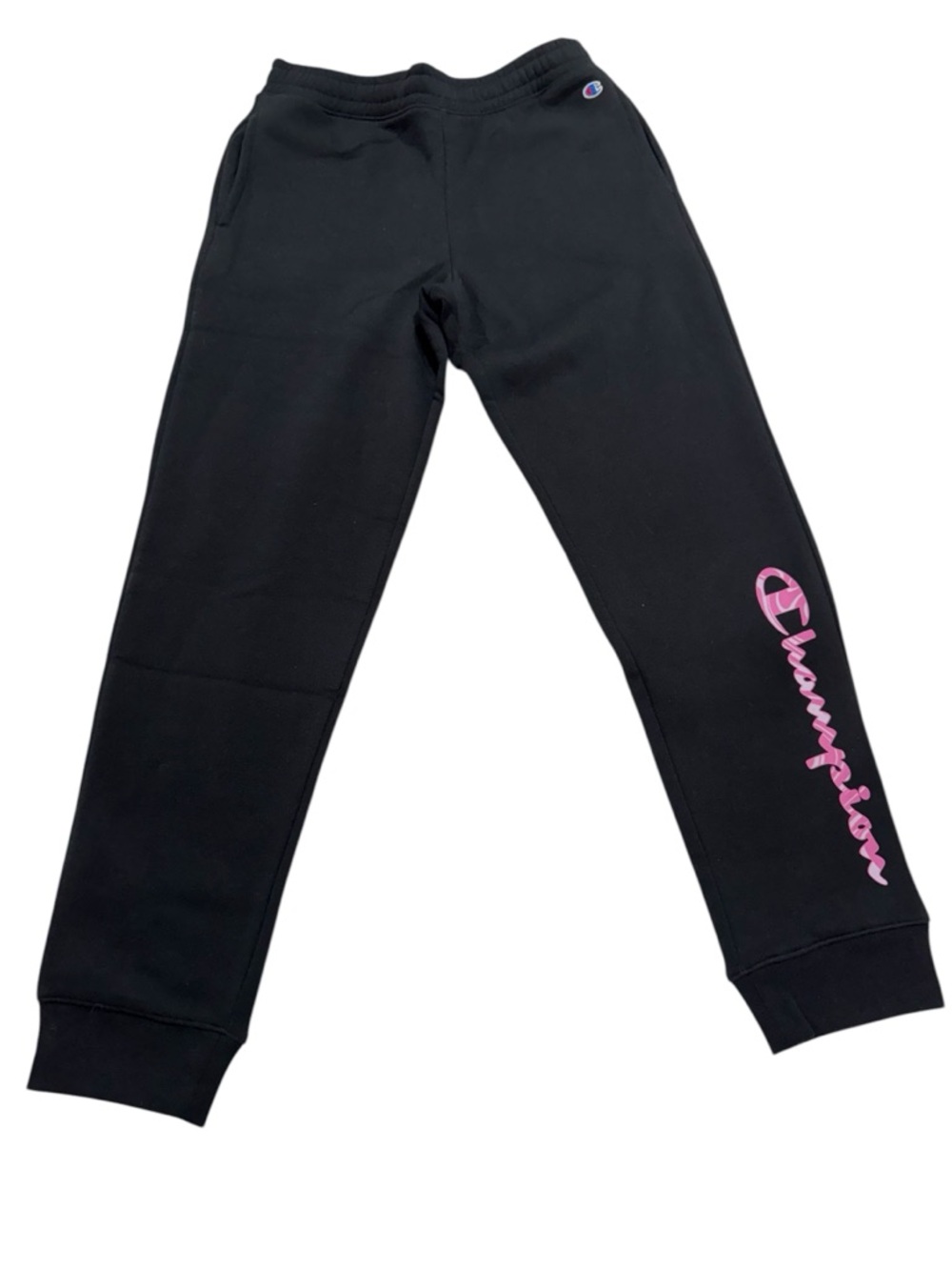 Champion Black Jogger Sweatpants Pink Logo NWT Size L 14